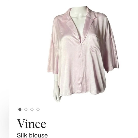 Vince Short Sleeve Satin Silk Pajama Top in Pale Iris Size M $295 - Picture 5 of 6